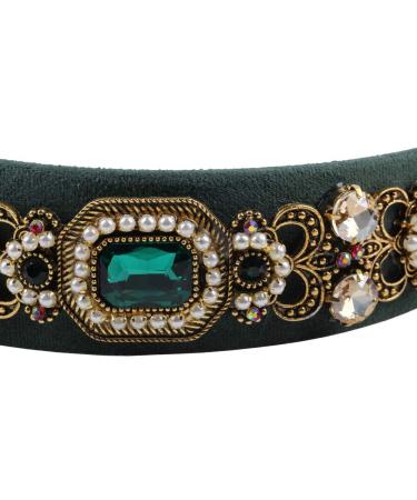 Vintage Crystal Headband with Simulated Pearl Beads - Rhinestone Flower Leaf Charm Hair Jewelry in Green - Buy Online on GoSupps.com