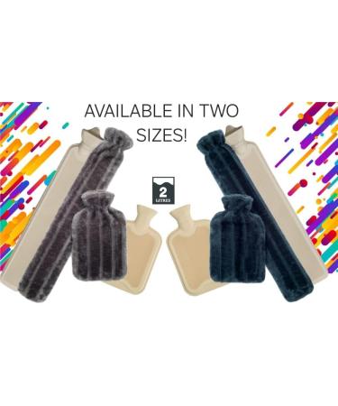 Brevian 2L Hot Water Bottle w/ Soft Faux Fur Cover - Dark Grey Long | UK - Buy Online on GoSupps.com