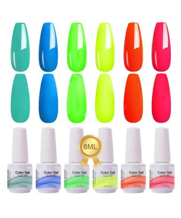 Clou Beaute Neon Colors 6x8ml Gel Polish Set Holiday Gift Soak Off Led UV Gel Nail Polish Kit Varnish Nail Art Manicure Salon Collection S002 MB-CB-S002