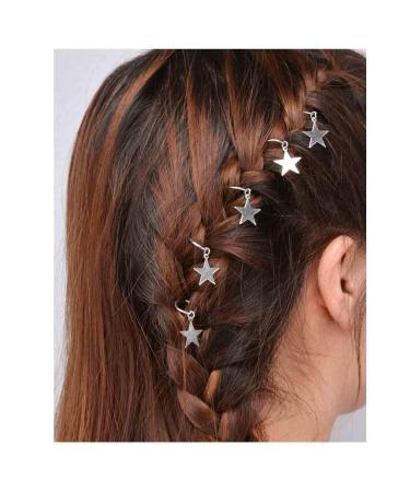 Olbye Dreadlock Hair Rings Silver Star Hair Braid Rings Hair Loops Clips Braid Hair Loop Accessories for Women and Girls (Silver)