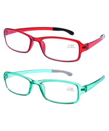 DOOViC 2 Pack Trendy Reading Glasses for Women Stylish Design Blue Light Blocking Readers 2.0 Strength 2 Pack-s2 2.0 x