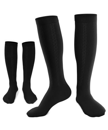 2 Pairs Medical Compression Socks for Men and Women 30-40mmHg Extra Firm Compression Stockings for Swelling Support Circulation Recovery 2-2 Pack Black/Black Large-X-Large