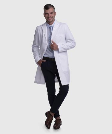 Dr. James Men's Professional Lab Coat - Tailored Fit, 4 Button Closure, Multiple Pockets, White, 39 Inch Length, Medium - Buy Online on GoSupps.com