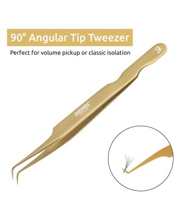 Professional Golden Lash Tweezers for Eyelash Extension - Japanese Stainless Steel, Precise 90 Angular Tip - Buy Online on GoSupps.com