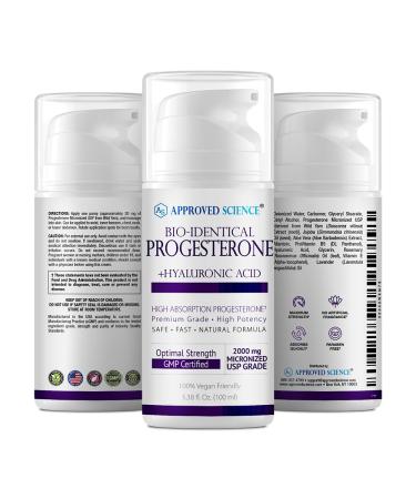 Buy Approved Science Progesterone Cream - Bio-Identical USP - 20mg with Hyaluronic Acid & ProVitamin B5 - Vegan - 3.38 fl. oz (Pack of 3) - International Shipping - Buy Online on GoSupps.com