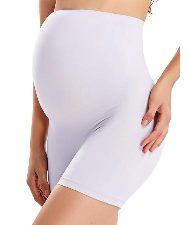 Gratlin Women's Seamless Pregnancy Shapewear High Waist Shorts Mid-Thigh Underwear XL White
