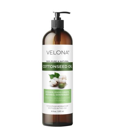 velona Cotton Seed Oil 8 fl oz | 100% Pure and Natural Carrier Oil | Refined Cold pressed | Cooking Skin Face Body Hair Care | Use Today - Enjoy Results 8 Fl Oz (Pack of 1)