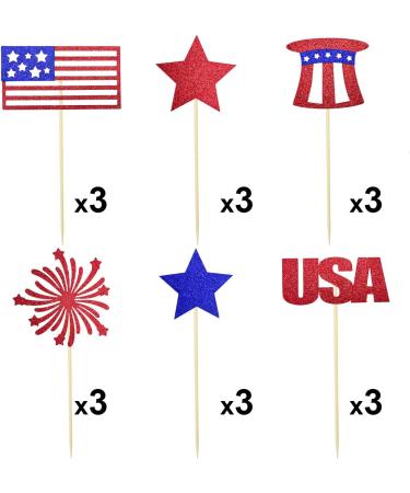 4th of July Cupcake Toppers Independence Day Cupcake Toppers Glitters Patriotic Cupcake Toppers USA Flag Red Blue Star Firework Hat Picks Toothpick Toppers for July 4th Party Decorations 18pcs Usa_18pcs - Buy Online on GoSupps.com