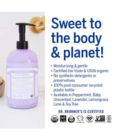 Dr. Bronner's Organic Lavender Sugar Soap - 64 oz - Multi-use Organic Oils & Sugar - Vegan Formula for Hands, Body, Face & Hair - Cleanses, Moisturizes & Nourishes - 1 Pack, 4 lb - Buy Online on GoSupps.com