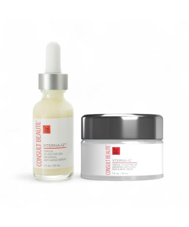 Consult Beaute XTERNA-Q Anti-Aging Universal Day and Night CoQ10 Cream Face Moisturizer and Serum for Dry Skin DUO - Peptide Q10, Niacinamide - Restore Skin Barrier - Visibly Reduce Lines & Wrinkles