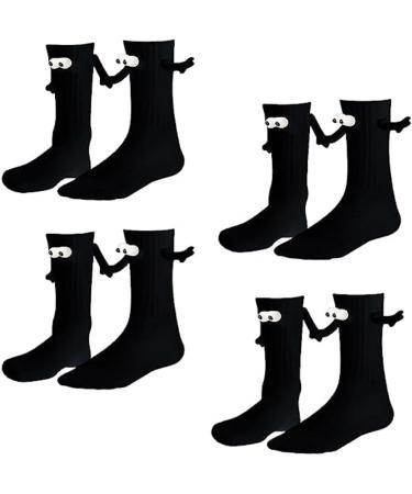 MUTYNE 4 Pair Magnetic Hand Holding Socks 2023 Socks Holding Hands Funny Magnetic Suction 3d Doll Couple Socks For Women Men (black One size fits all)