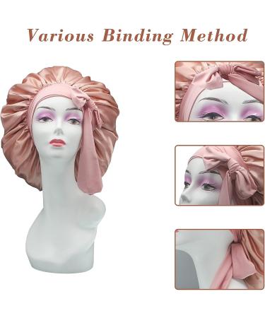 Large Silk Bonnet Set - Black Pink Satin Hair Bonnets for Curly Natural Hair - Buy Online on GoSupps.com