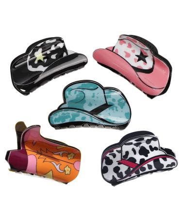 5Pcs Western Cowboy Hair Claw Clips Funny Leopard Star Print Hair Grab Shark Clips Personality Hairpin Hair Styling Clamps Party Headwear for Women Girls