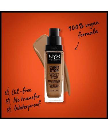 Nyx Can't Stop Won't Stop Full Coverage Foundation Nutmeg 16.5 - Long-Lasting Waterproof Matte Vegan Formula - Buy Online on GoSupps.com
