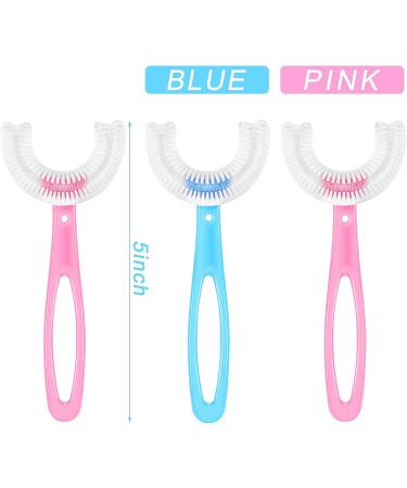 NUENEN 8-Piece Kids U-shaped Manual Toothbrush Set - Soft Silicone Brush Head, Whitening, Massage, 360 Oral Teeth Cleaning - Long Handle, Blue/Pink - Buy Online on GoSupps.com