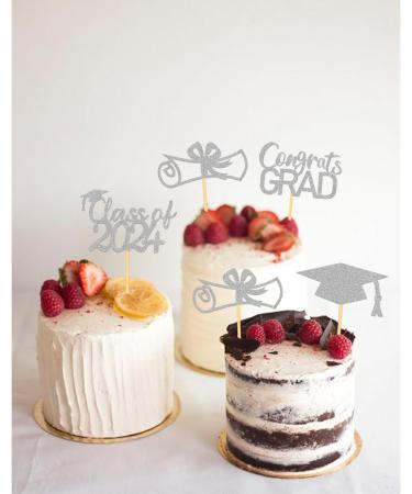 2024 Graduation Theme Cupcake Toppers Glitter Class of 2024 Graduation Cap Diploma Cupcake Picks - Set of 24 (Silver) - Buy Online on GoSupps.com