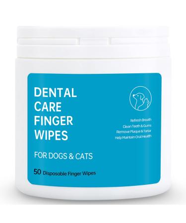 Dog Wipes Cleaning Teeth - Dental Care Finger Wipes - 50 CT Cat Dog Teeth Cleaning Wipes - Plaque and Tartar Remover Dog Oral Care Freshen Bad Breath