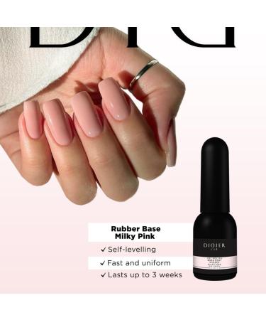 Didier Lab Rubber Base Gel and No Wipe Top Coat Set - Milky Pink Gel Nail Polish - Long Lasting UV LED Polish - 2pcs Rubber Milky Pink + Shiny - Buy Online on GoSupps.com