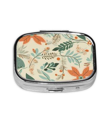 Leaves and Flower Printed Square Pill Box Portable Travelling Pill Box Medicine Organiser
