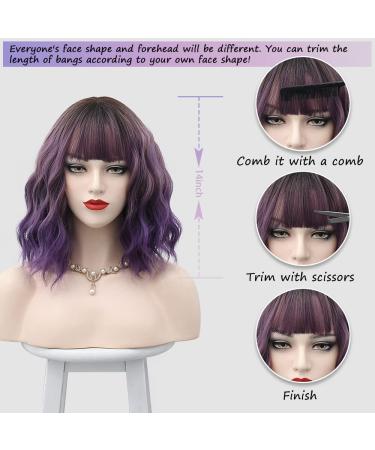 Ombre Purple Wig Short Body Wavy Bob with Bangs - Synthetic Cosplay Party Wig for Women - Shoulder Length Colorful Wigs (13 Ombre Purple) - Buy Online on GoSupps.com