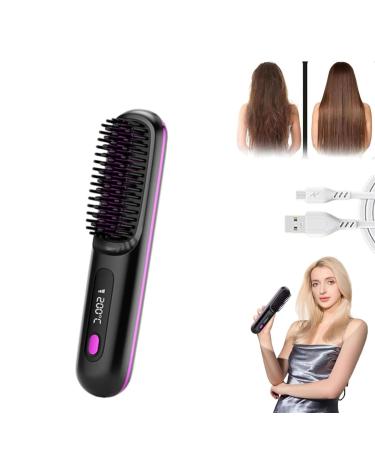 BellaBrush Pro Bella Brush Pro BellaBrush Pro Hair Straightener Brush BellaBrush Portable Straightener Brush Heated Hair Comb Cordless Hair Straightener Comb for All Hair Types (Black)