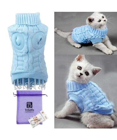 Bolbove Bro'Bear Cable Knit Turtleneck Sweater for Small Dogs & Cats Knitwear Blue X-Small