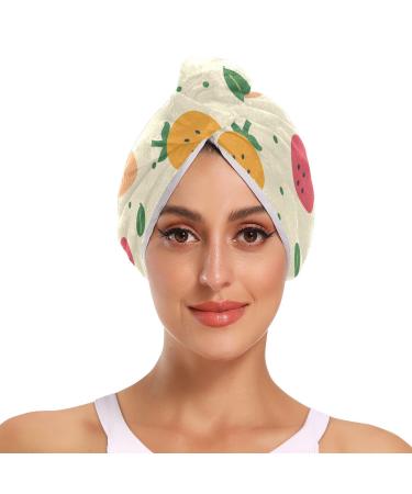 Strawberry Kiwi Fruit Hair Towel 2 Pack Super Absorbent Hair Drying Towel Quick Dry Hair Turbans Head Towel with Button Twisty Wrap for Women Girls