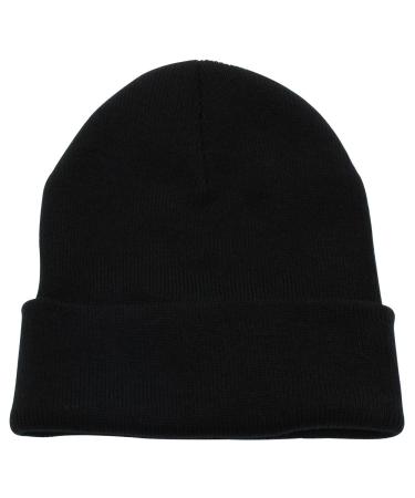 Top Level Beanie Men Women - Unisex Cuffed Plain Skull Knit Hat Cap Black