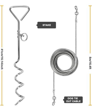 XhuangTech 16.4ft Dog Tie Out Cable with 16 inches Heavy Duty Spiral Ground Stake Spike for Dog Up to 130 lbs for Playing Camping and Backyard in Ground - Buy Online on GoSupps.com