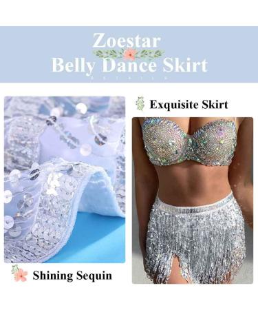 Zoestar Boho Sequin Tassel Hip Scarf | Belly Dance Belt for Women and Girls - Silver - Buy Online on GoSupps.com