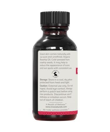 Viva Naturals Organic Rosehip Seed Oil (1 fl oz) - 100% Pure Cold Pressed Moisturizing Oil for Face, Hair, Skin & Nails | Non-GMO - Buy Online on GoSupps.com