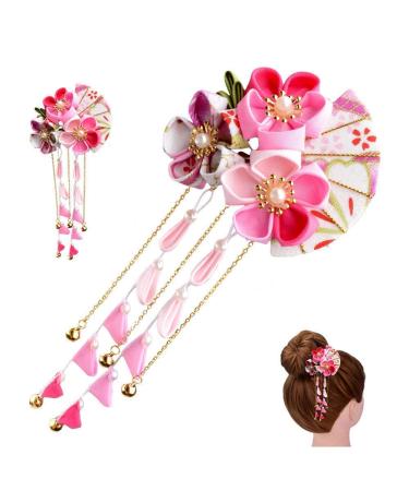 FINGER LOVE Womens Girls Japanese Hair Pin Decor Kanzashi Hair Sticks Picks Kimono Hanfu Accessories Japanese Flower Hair Tie Band Clip (H)