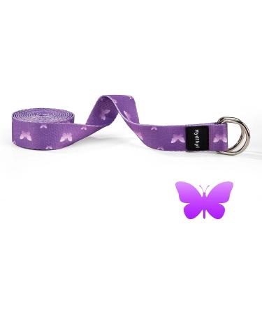 Hydthyl 6FT Yoga Strap with Adjustable D-Ring Buckle - Durable Exercise Belt for Yoga & More | Butterfly Purple | Includes Carry Bag - Buy Online on GoSupps.com