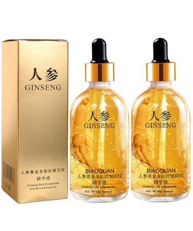 Ginseng Anti Aging Essence Ginseng Anti Wrinkle Serum Ginseng Polypeptide Anti-Ageing Essence Gold Ginseng Face Serum One Ginseng Per Bottle Ginseng Essential Oil Reduce Fine Lines (2 Bottles)