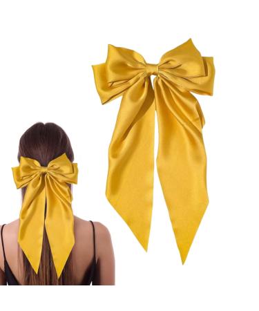 Big Bow Hair Clips Large Bowknot Hairpin French Hair Clips with Long Silky Satin Ribbon Solid Color Hair Barrettes Accessories for Women Girls (Yellow)