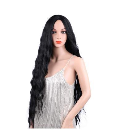 FORCUTEU 38 Long Black Curly Wig for Women - Soft & Fluffy Super Long Water Wavy Wig (Black) - Buy Online on GoSupps.com