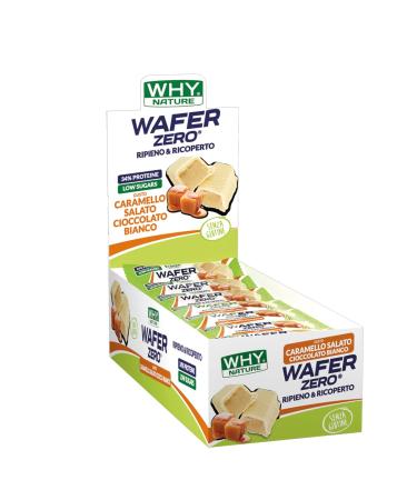 WHY NATURE WHY NATURE WAFER ZERO - Wafer waffle with protein topping salted caramel and white chocolate flavour - Gluten free protein snack - Box of 24 pieces - 35 g