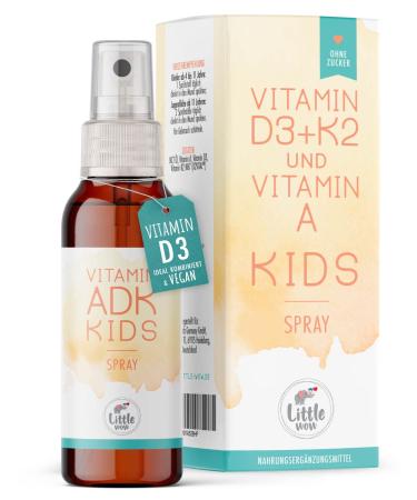 Little WoW Vitamin D3 K2 Spray + Vitamin A for children vegan I immune system Vitamins for children 180 sprays for up to 6 months I 500 IE vitamin D3 & 11.25 g vitamin K2 per spray
