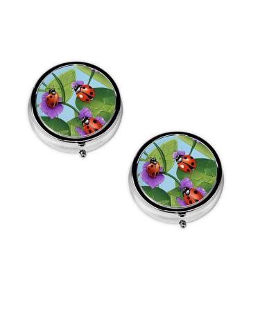 (Ladybug) Round Pill Box 3 Compartment Pill Box Mini Decorative Pocket Purse Portable Travel Medicine Tablet Vitamin Holder Organizer Pill Case