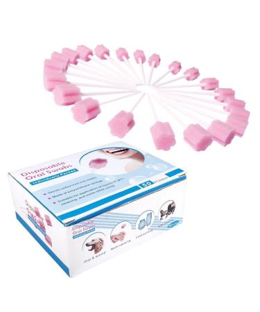 Disposable Unflavored Oral Mouth Cleaning Care Sponge Swabs 50 Count (Pink)
