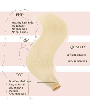 Hotlulana Platinum Blonde Tape Extensions - 16 Inch Real Hair #60 - 20PCS Invisible Remy Skin Weft - Buy Online on GoSupps.com