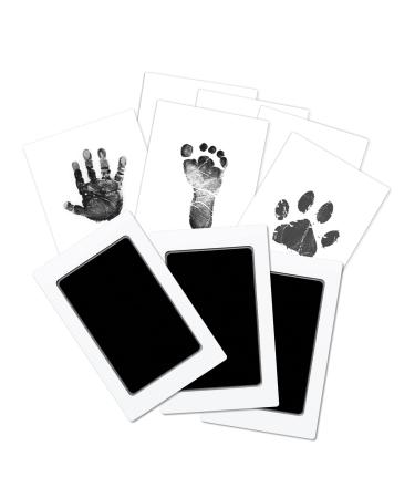 Baby Footprint Handprint Kit Clean Touch Ink Pad, 3 Pcs Pet Dog Paw Stamp Pad Print Kit, Safe Newborn Inkless Infant Hand and Footprint Ornament Kit, Doesnt Touch Skin, Impression Memory Gift, Black Standard (Pack of 3)