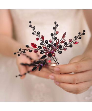 Baroque Black Red Rhinestone Bridal Hair Pins & Earring Set - Wedding Hair Accessories for Bride by BERYUAN - Buy Online on GoSupps.com