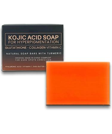 Kojic Acid Soap - Natural Soap Bar with Turmeric - Kojic Acid Dark Spot Remover Soap - Fade Pigmentation with Glutathione Vitamin C - Restore Radiance Even Skin Tone - Moisture Hydrate Reduce Dryness