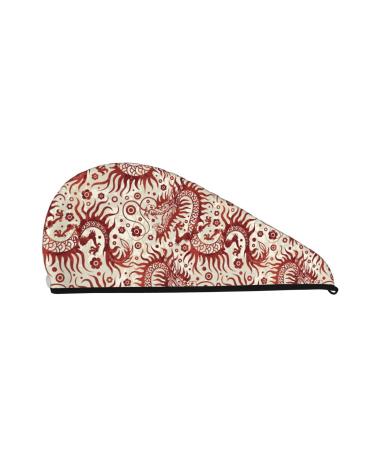 Hair Towel Wrap Hair Drying Towel with Button Towel Turban Head Towel to Dry Hair Quickly (Dragons1)