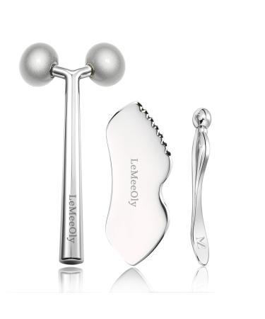 Face Roller Massager Skin & Gua Sha Facial Tools Stainless Steel Facial Massage Skin Care for Face Neck Body Reduce Puffiness Remove Wrinkles Gift for Women