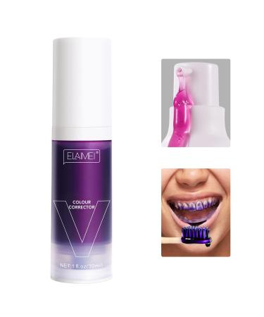 Purple Toothpaste for Teeth Whitening - Dental Color Corrector Serum in a Foam Formula to Remove Stains and Reduce Tooth Deposit Color.(1PCS Blueberry)