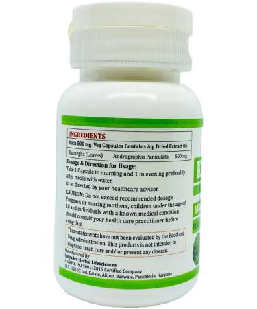 Natural and Pure Herbal Kalmegha (Andrographis Paniculata) Extract Capsules | Highest Potency 100% Natural Product | Pack of 60 x 500 mg. Veg. Capsules (Pack of 1) - Buy Online on GoSupps.com