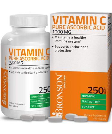 Vitamin C 1000 mg Premium Non-GMO Ascorbic Acid - Maintains Healthy Immune System Supports Antioxidant Protection - 250 Tablets