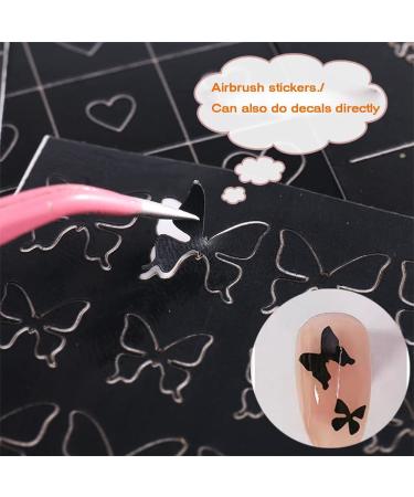 Reusable Airbrush Nail Stickers Stencil - 24 Sheets for DIY Nail Art Designs - French Butterfly Flower Heart Moon Star Christmas Decals - Self-Adhesive Template Tool - Buy Online on GoSupps.com